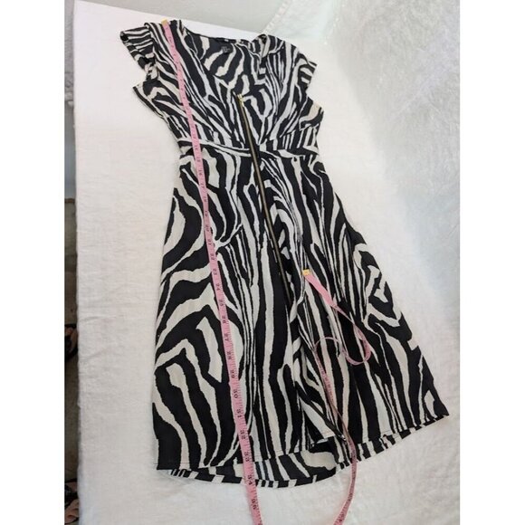 H&M Women Sz 2 Zebra Print short Satin Dress Black White Full Zip cap sleeve D7 - Picture 7 of 8